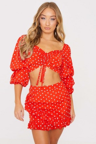 JAC JOSSA RED POLKA DOT RUCHED CO ORD CROP TOP - flipped