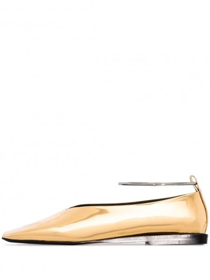 JIL SANDER anklet-detail ballerina shoes in metallic-gold - flipped