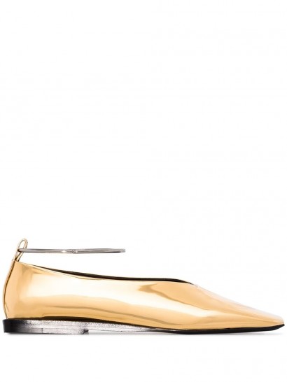 JIL SANDER anklet-detail ballerina shoes in metallic-gold