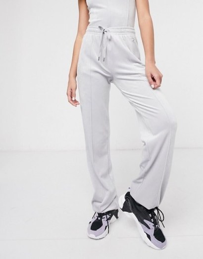 Juicy Couture diamante velour track pants in quiet grey - flipped