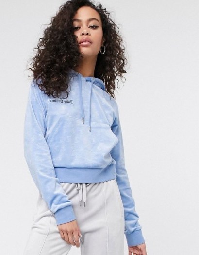 Juicy Couture embossed velour hoodie in Delia blue - flipped