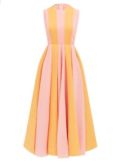 EMILIA WICKSTEAD Junie orange and pink striped cotton-blend seersucker dress - flipped