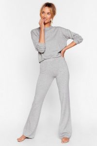 Nasty Gal Knits Time for Change Sweater and Pants Lounge Set Grey