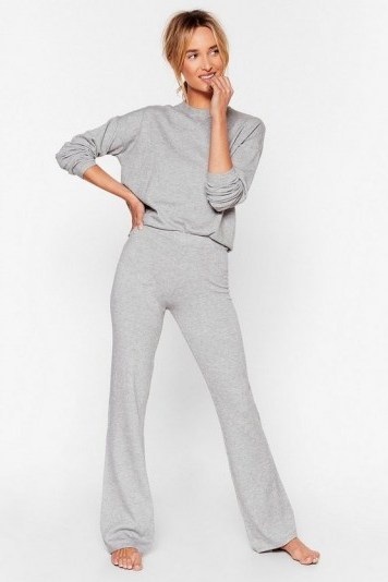Nasty Gal Knits Time for Change Sweater and Pants Lounge Set Grey - flipped