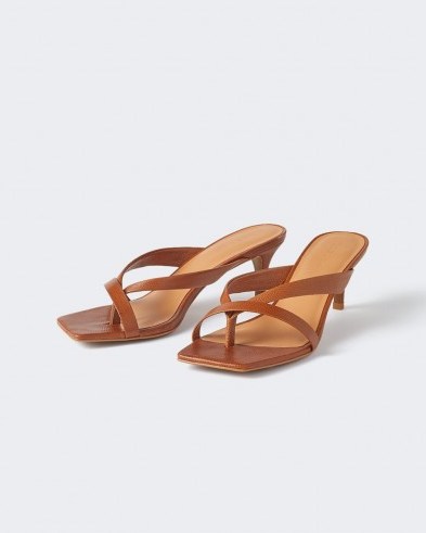 JIGSAW KORA STRAPPY HEELED SANDAL TAN ~ brown leather sandals - flipped
