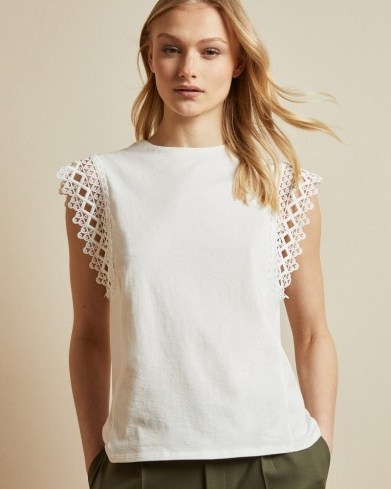 TED BAKER ULAYNA Lace detail sleeveless top ivory - flipped