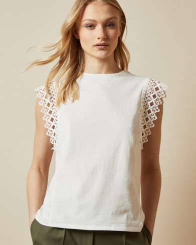 TED BAKER ULAYNA Lace detail sleeveless top ivory