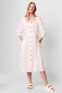 FRENCH CONNECTION LAVANNA POPLIN SQUARE NECK DRESS SUMMER WHITE / warm weather day dresses