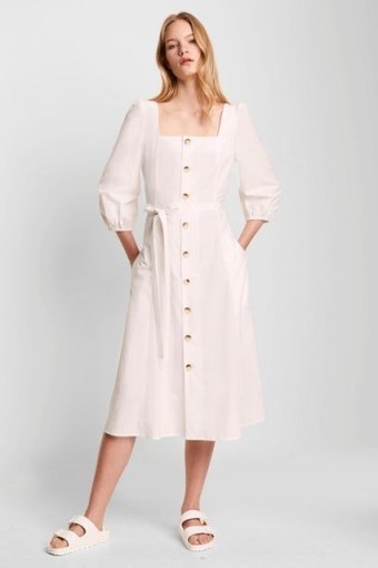 FRENCH CONNECTION LAVANNA POPLIN SQUARE NECK DRESS SUMMER WHITE / warm weather day dresses - flipped