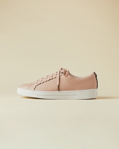 Ted Baker TILLYS Leather scalloped edge trainer pink ~ sports luxe footwear - flipped