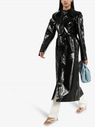 Lemaire Black Patent Linen Trench Coat | glossy coats - flipped