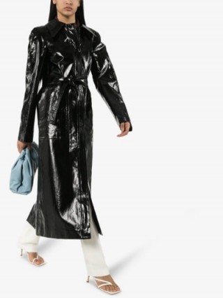 Lemaire Black Patent Linen Trench Coat | glossy coats