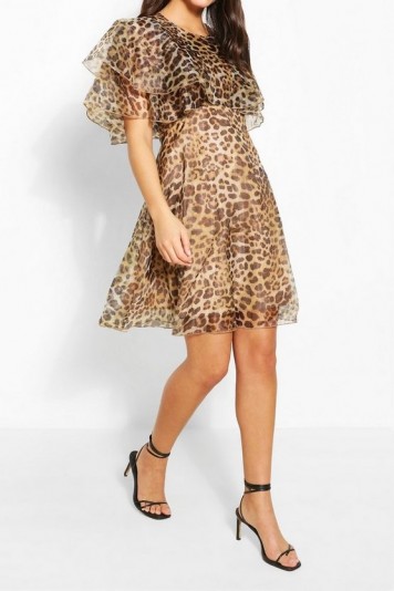 BOOHOO Leopard Organza Ruffle Skater Dress – floaty going out dresses