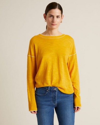 JIGSAW LINEN COTTON SLOUCHY JUMPER SUNFLOWER ~ yellow relaxed fit jumpers for spring - flipped