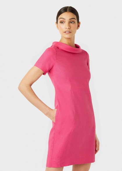Hobbs LINEN PETRA DRESS Pink | vintage look dresses