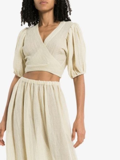 LISA MARIE FERNANDEZ puff-sleeve wrap blouse – summer crop top - flipped