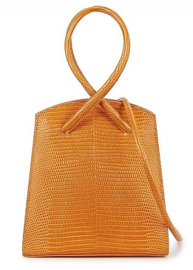 LITTLE LIFFNER Twisted Wristlet lizard-effect top handle bag in orange leather - flipped
