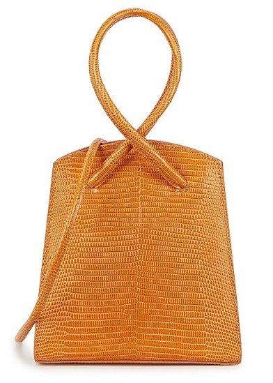 LITTLE LIFFNER Twisted Wristlet lizard-effect top handle bag in orange leather