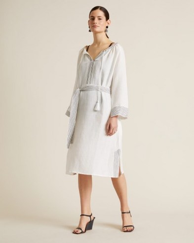 JIGSAW LIYA BELTED MIDI DRESS WHITE ~ loose fit summer dresses ~ effortless style clothing - flipped