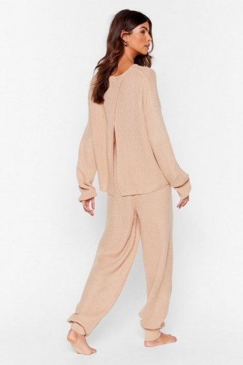 Nasty Gal Luxe Back at It Knit Sweater and Jogger Lounge Set - flipped