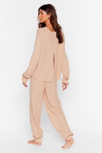 Nasty Gal Luxe Back at It Knit Sweater and Jogger Lounge Set