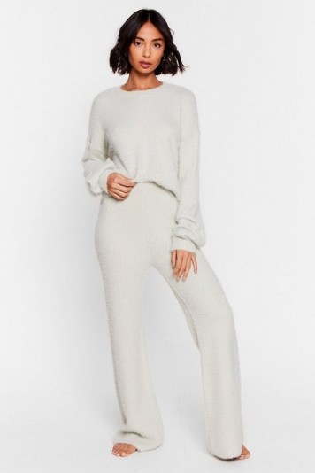 Nasty Gal Luxe Good to Me Fluffy Knit Wide-Leg Lounge Set Mint