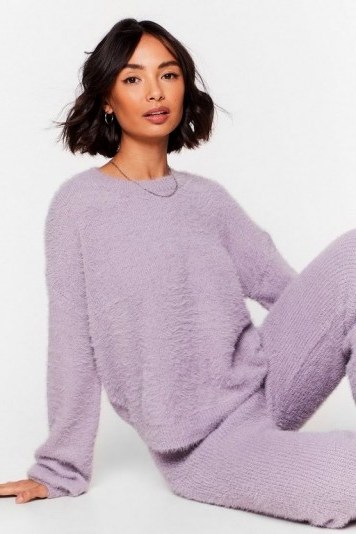 NASTY GAL Luxe Good to Me Fluffy Knit Wide-Leg Lounge Set Lavender - flipped