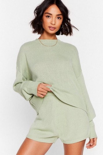 Nasty Gal Luxe Like Fun Sweater and Shorts Lounge Set Sage