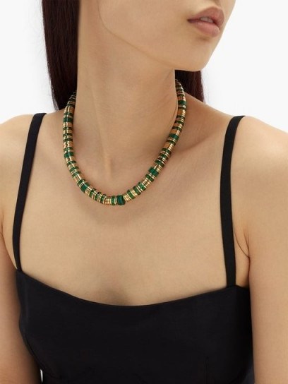 BOTTEGA VENETA Malachite and gold-plated necklace ~ geen stone necklaces - flipped