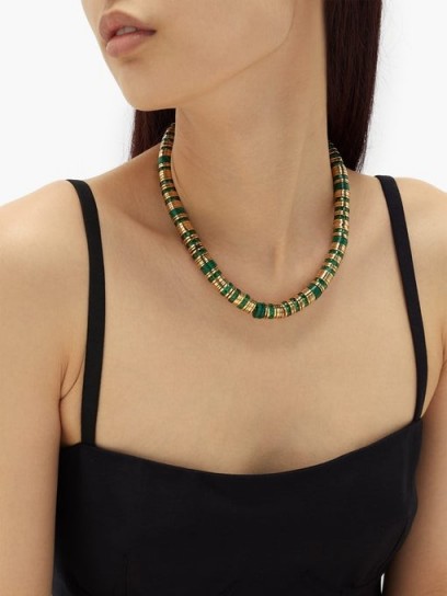 BOTTEGA VENETA Malachite and gold-plated necklace ~ geen stone necklaces