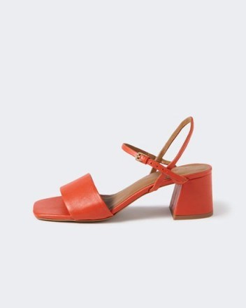 JIGSAW MARIA LEATHER HEEL SANDAL RED ~ chunky heeled slingback sandals - flipped
