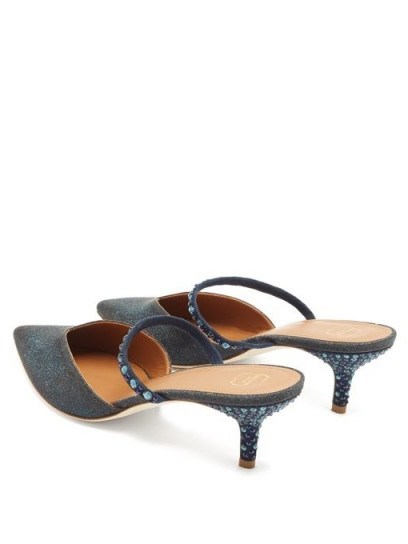 MALONE SOULIERS Marla crystal-embellished Lurex mules in navy - flipped