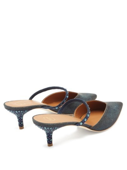 MALONE SOULIERS Marla crystal-embellished Lurex mules in navy