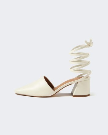 JIGSAW MARNIE LEATHER ANKLE TIE HEEL CREAM ~ stylish block heel shoes - flipped