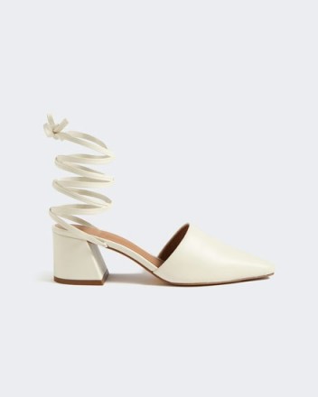 JIGSAW MARNIE LEATHER ANKLE TIE HEEL CREAM ~ stylish block heel shoes