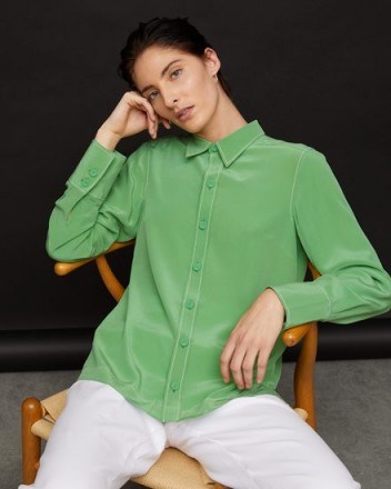 JIGSAW MEAD SILK CREPE SHIRT VIVID GREEN ~ bright shirts - flipped