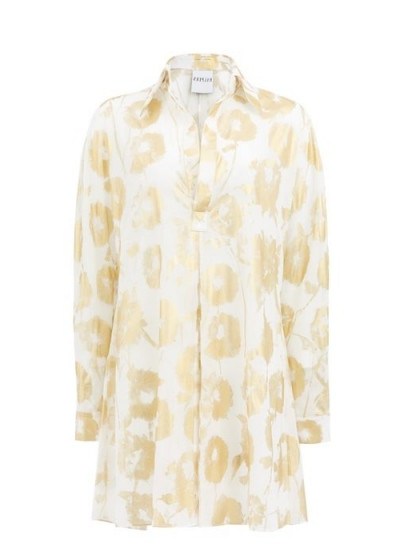HALPERN Metallic floral-print cotton-voile shirt dress ~ luxe clothing - flipped