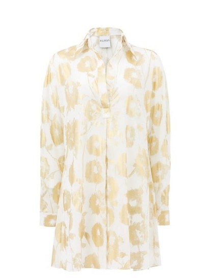 HALPERN Metallic floral-print cotton-voile shirt dress ~ luxe clothing