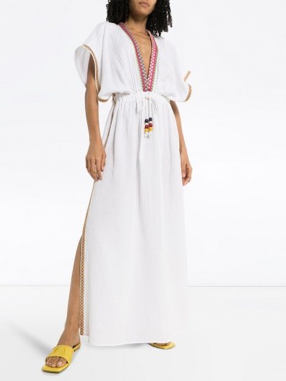 MIRA MIKATI embroidered V-neck maxi dress ~ poolside clothing ~ vacation dresses - flipped