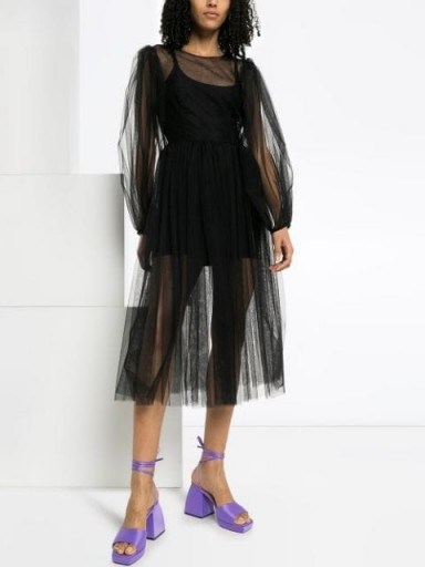 MOLLY GODDARD black tulle midi dress – sheer dresses - flipped