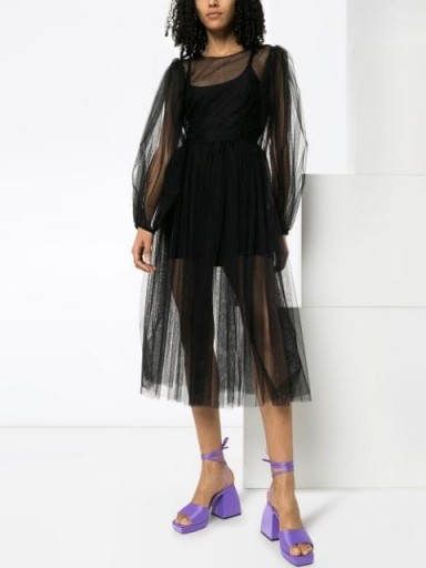 MOLLY GODDARD black tulle midi dress – sheer dresses