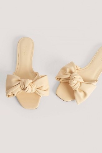 MANGO Momo Sandals Off White | bow embellished flat shoes - flipped