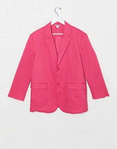 Monki Grace satin blazer in pink ~ bright blazers & jackets - flipped