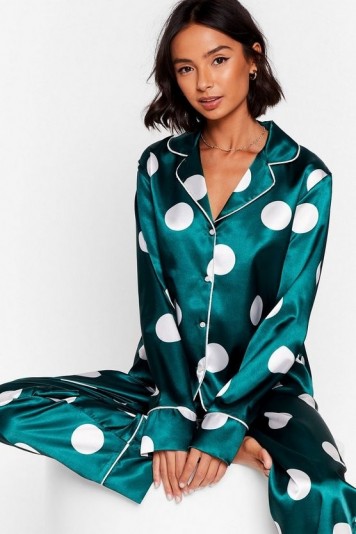My Spotlight Satin Polka Dot Pajama Set – emerald pyjamas – pyjama sets
