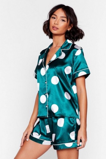 NASTY GAL My Spotlight Short Satin Pajama Set Emerald – sleepwear sets
