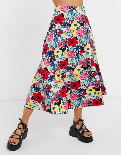 NA-KD poppy floral midi skirt in multi | full and floaty A-line skirts