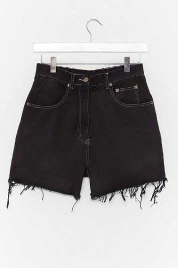 Nasty Gal Vintage Oh Boy High-Waisted Denim Shorts in Black | frayed hems - flipped