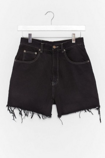 Nasty Gal Vintage Oh Boy High-Waisted Denim Shorts in Black | frayed hems