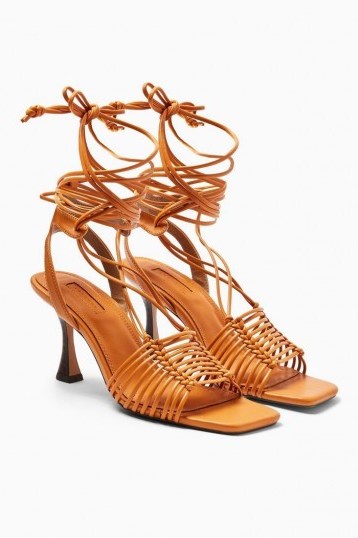 TOPSHOP NORTH Macramé Ankle Tie Shoes in Orange / strappy sandals - flipped