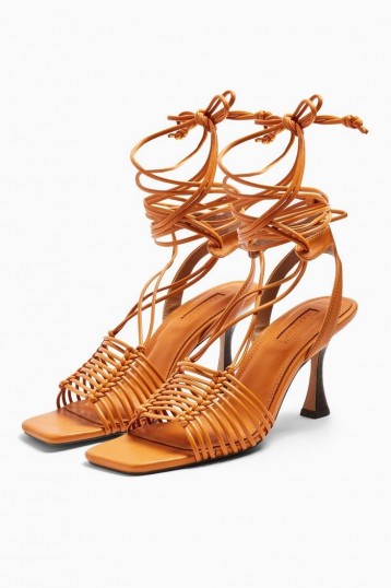 TOPSHOP NORTH Macramé Ankle Tie Shoes in Orange / strappy sandals
